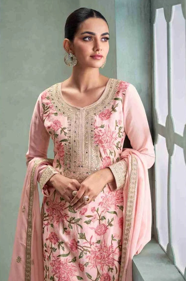 Heavy Premium Chinon With Multi Thread & Sequence Embroidery Suit