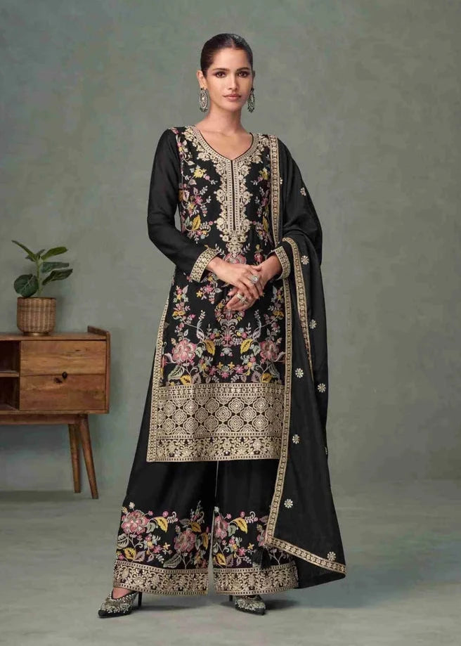 Heavy Premium Chinon With Multi Thread & Sequence Embroidery Suit