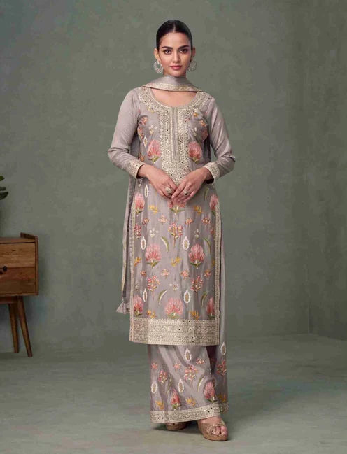 Heavy Premium Chinon With Multi Thread & Sequence Embroidery Suit
