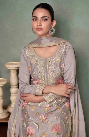 Heavy Premium Chinon With Multi Thread & Sequence Embroidery Suit