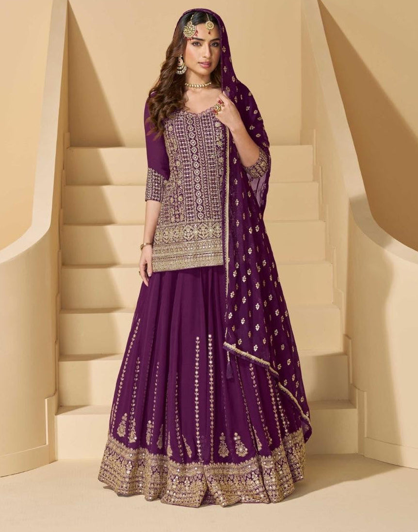 Dark Purple Georgette Designer Lehenga Style Suit
